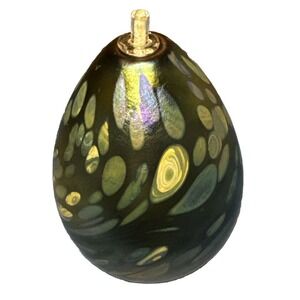 Vintage Maytum Studio Art Glass Hand Blown Egg Oil Lamp‎ Purple Aurene Signed